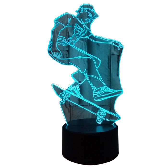 Skate 3d lumière led lampe de nuit bureau bar chambre éclairage dambiance - Aueq - 7 couleurs illusion enfants cadeau décor à la