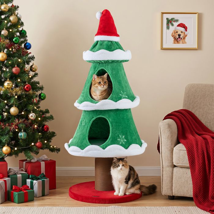 COSTWAY Arbre à Chat Sapin de Noël 130 cm Tour pour Chat Avec 2 Niches Poteau à Griffer Structure Stable pour Plusieurs Chats COSTWAY Arbre à Chat Sapin de Noël 130 cm Tour pour Chat Avec 2 Niches Poteau à Griffer Structure Stable pour Plusieurs Chats