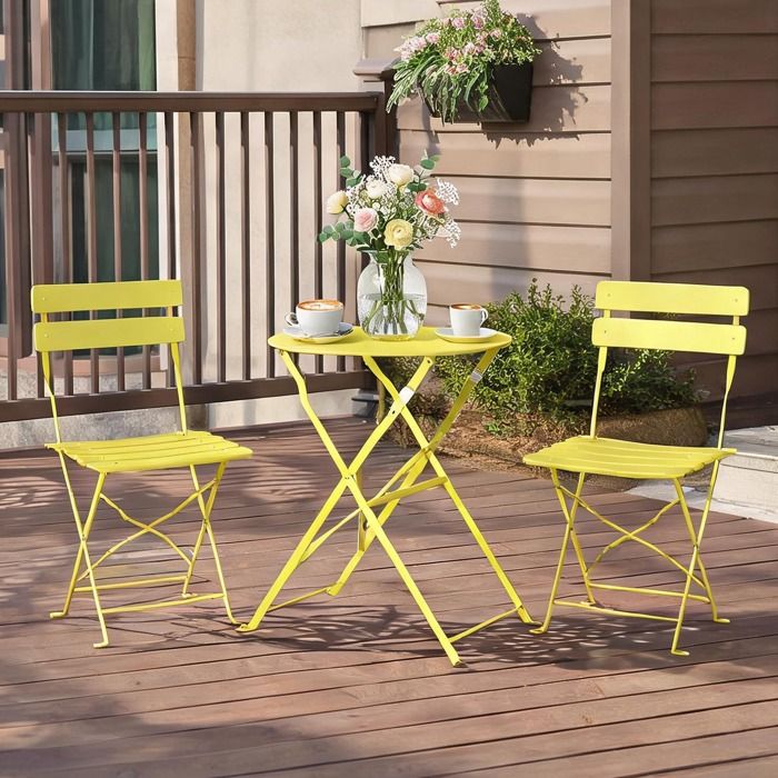 Ensemble Table Chaise De Jardin en métal Jaune 58 x 58 x 70 cm - Jaune Métal 58 x 58 x 70 cm Ref W4S7RI