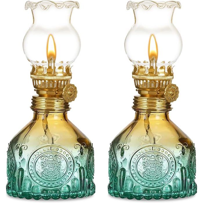 2 Pièces Lampe à Huile intérieur Lampe à Pétrole Vintage Luminosité Réglable Lampes à Huile pour Salon Salle à Manger