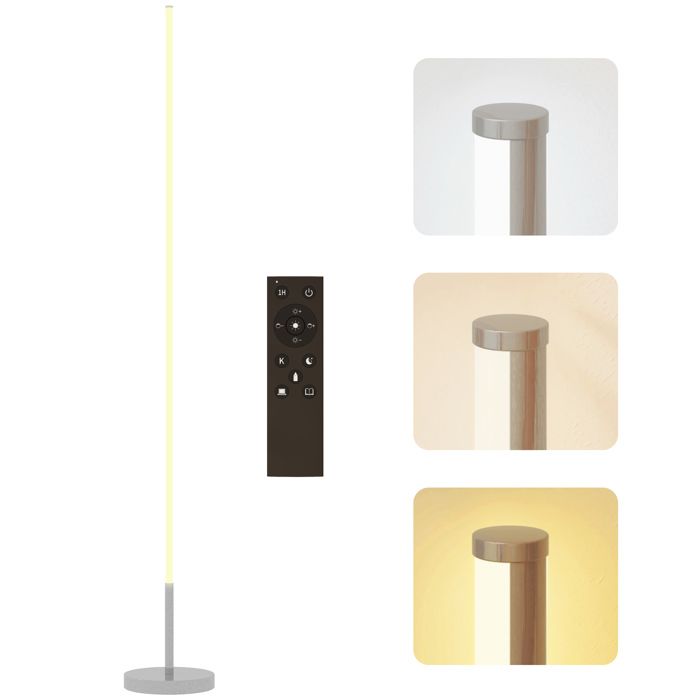 Lampadaire LED argent Ø20x150 cm intensité variable + télécommande + interrupteur pédale