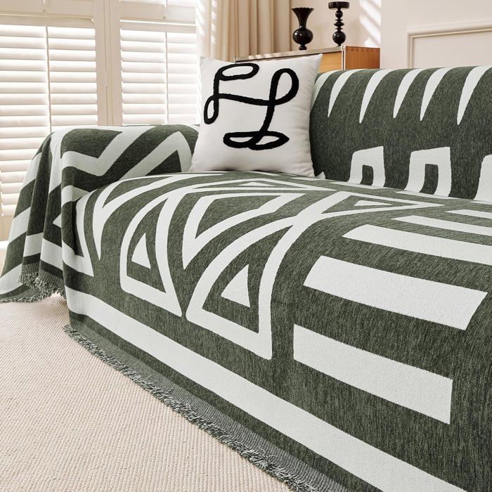 Housse de canapé en chenille vert olive - Protection chat et contre les taches - Lavable en machine