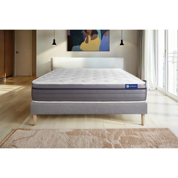 Ensemble Matelas Sommier 140x200 cm - Sommier Gris (en kit) - ActiMemo Zen