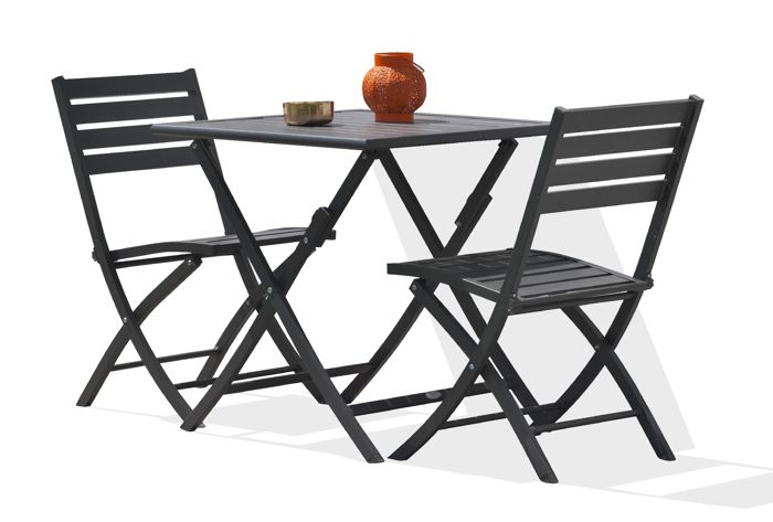 table de jardin marius-tb70-grisant pliante et 2 chaises marius-cp-grisant pliantes