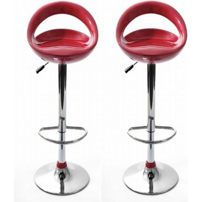 Tabouret de bar rouge - ATECA - Lot de 2 - Assise réglable - Design contemporain Tabouret de bar rouge - ATECA - Lot de 2 - Assise réglable - Design contemporain