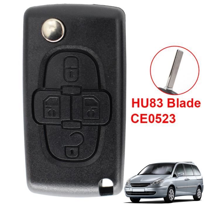 HU83 CE0523 Coque de clé pliant télécommande à 4 bouton Pour Peugeot 807 2002-2014 1007 2005-2009 Citroën C8 2002-2014