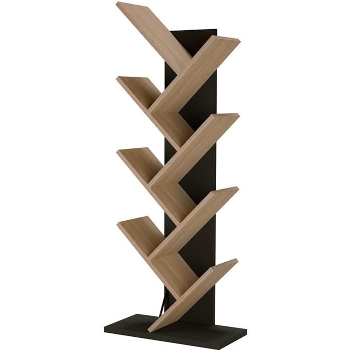 Etagere Bibliotheque Arbre Etagere De Rangement 116cm De Livres En Bois 7 Niveaux Pour Bureau A Domicile Chene Noir Cdiscount Maison