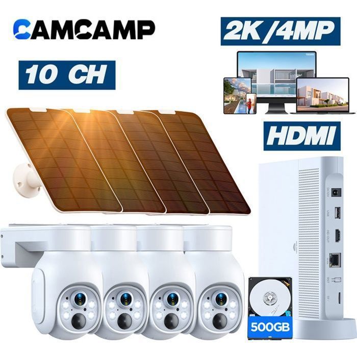 Caméra Surveillance WiFi Solaire Extérieure 4MP – Vision Nocturne Couleur, Batterie Intégrée