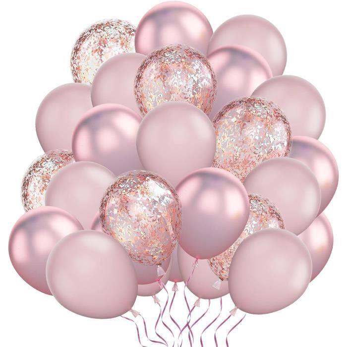 Ballons Roses, 60Pcs Ballons Anniversaire Roses, Ballon Helium Rose  Métallique Ballons De Confettis Roses Pour Decoration A[u8432]