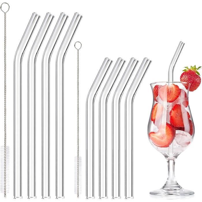 8 Pailles En Verre Réutilisables Avec Fruits 3D + 2 Brosses - Pour Bubble Tea, Smoothies, Cocktails - 2