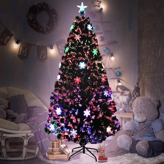 Sapin De Noël Artificiel, 180 Cm, Avec Fibres Optiques Et Flocons De