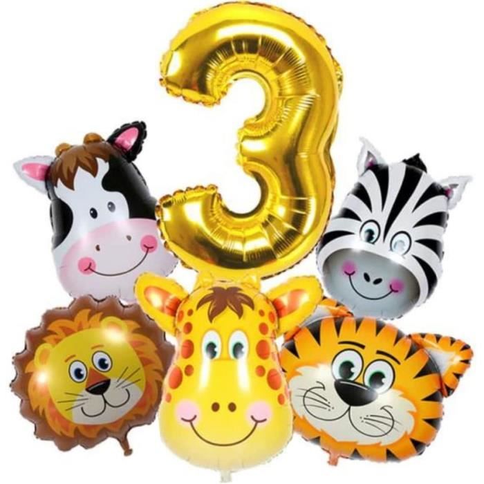 Ballon Animaux Jungle 3 Ans Kit - Chiffre 3 Or Décoration Anniversaire  Animaux, Ballon Animaux De La Foret, Lion Tigre Giraf[J5684]