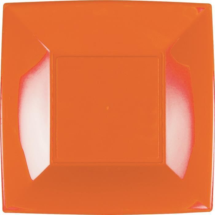 Paquet 8 assiettes plastique rigide Carré ORANGE grandes 29 cm