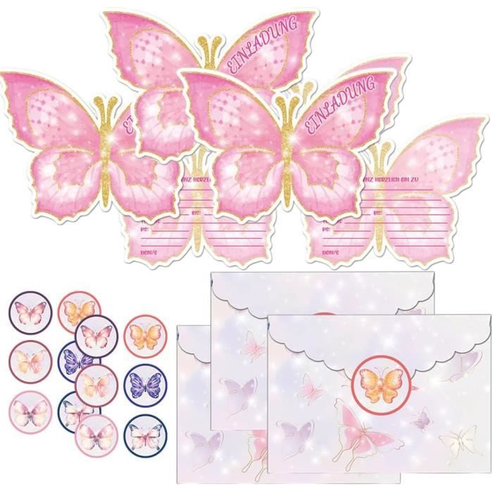 Invitations Anniversaire Papillon Pour Fille - 36 Cartes Avec Enveloppes Et Autocollants - Fête Enfant Colorée - 5