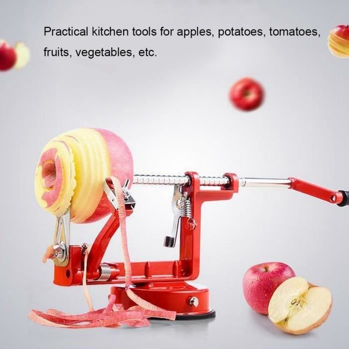 Éplucheur de Pommes Manuel Multifonction en Acier Inoxydable Carottier de  Légumes aux Fruits Fournitures Cuisine Rouge-XIS