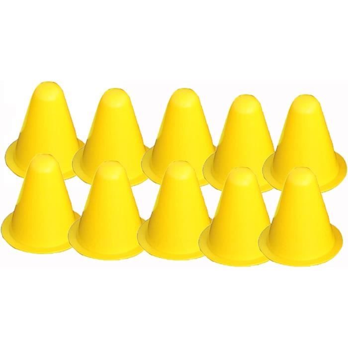 10 Cônes D'Entraînement Sportif - Plastique Résistant - Pour Patinage, Agilité - Couleur Vive (Jaune)