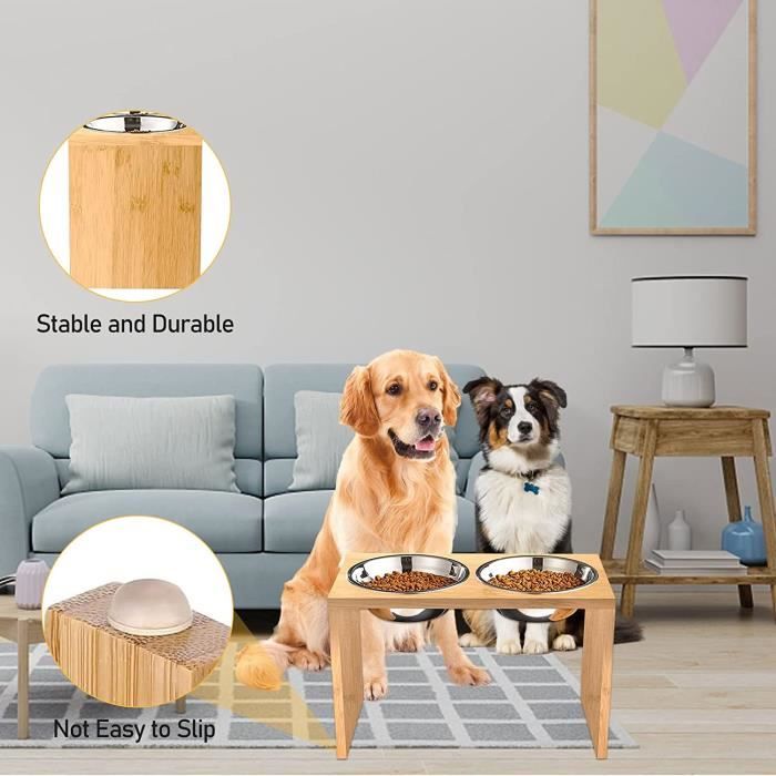 GOLDCMN Support à Bol pour Chien Grande Taille avec 2 Gamelles INOX 40*22*18cm