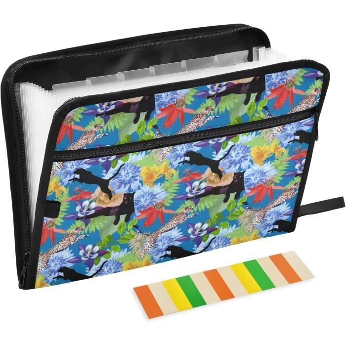 Trieur Extensible 13 Poches Format A4 - Motif Licornes Arc-en-ciel - Fermeture éclair, Imperméable - Pour Classeur Ou Rangement