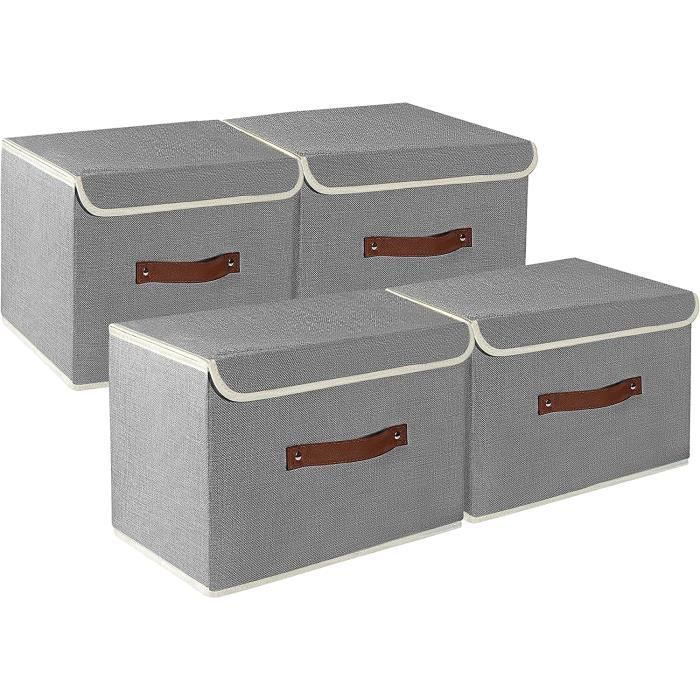Lot De 4 Boîtes Rangement Draps En Lin Imitation | Avec Fenêtres Transparentes & Poignées | Organisation Placard Ou Sous Lit