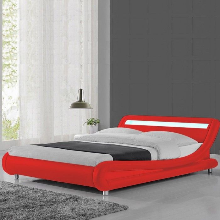 Lit Led Design Julio - Rouge - 140x190 - Cdiscount Maison