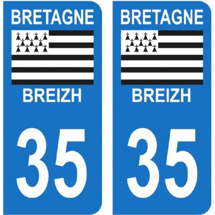Autocollants Stickers plaque immatriculation voiture auto département 35 Ille-et-Vilaine Logo Région Bretagne Breizh Symbol