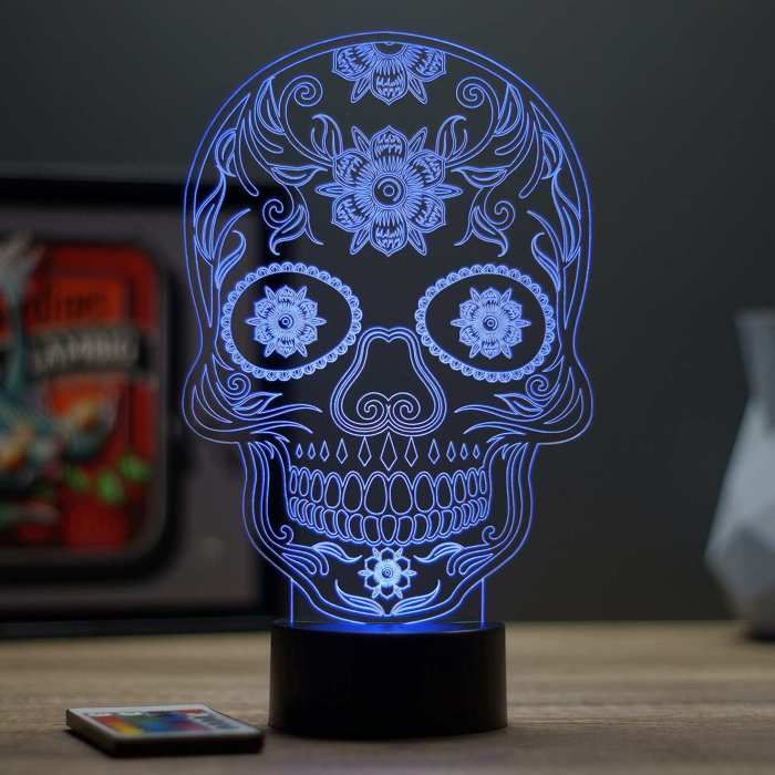 Lampe de chevet 3D Tête de mort Mexicaine Calavera