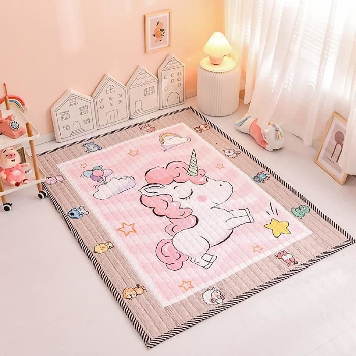 Tapis Enfant Licorne Arc-en-Ciel - 120 Cm Round - Doux Et Hypoallergénique - Pour Chambre Et Jeu