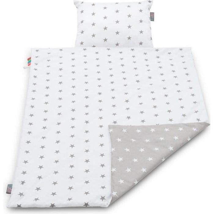Lajlo Parure Pour Lit De Bebe Couverture Reversible Et Oreiller Coton Oeko Tex Hypoallergenique 100 Fait Main Etoiles Gri Cdiscount Maison