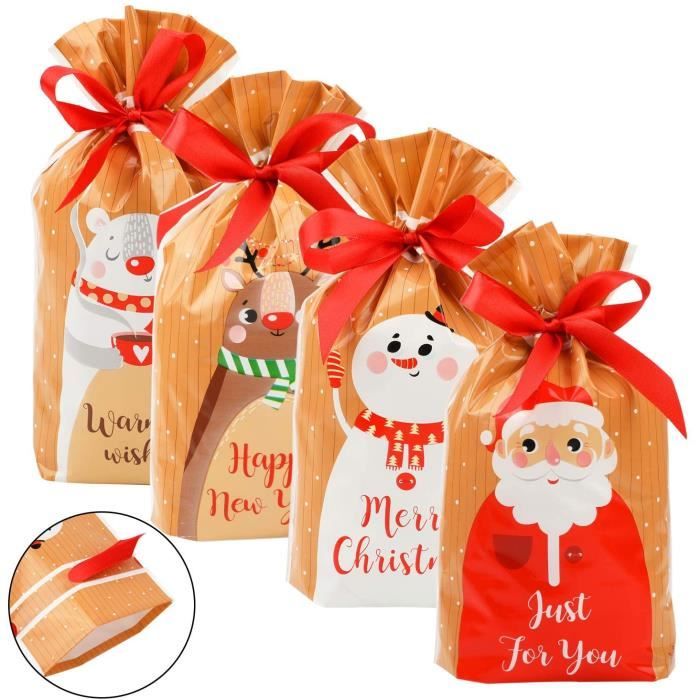 12 pièces Sacs-Cadeaux de Noël Utilisé pour cadeaux bonbons sac cadeau noel 4 modèles sacs d/'emballage cadeau sur thème de Noël boîtes de Noël en Papier biscuits collations