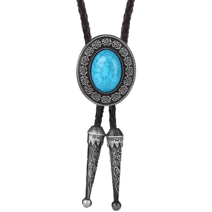 MONOJLY Cravate Bolo Western Cowboy Turquoise Américaine Native Pour Homme, Noir, 108cm