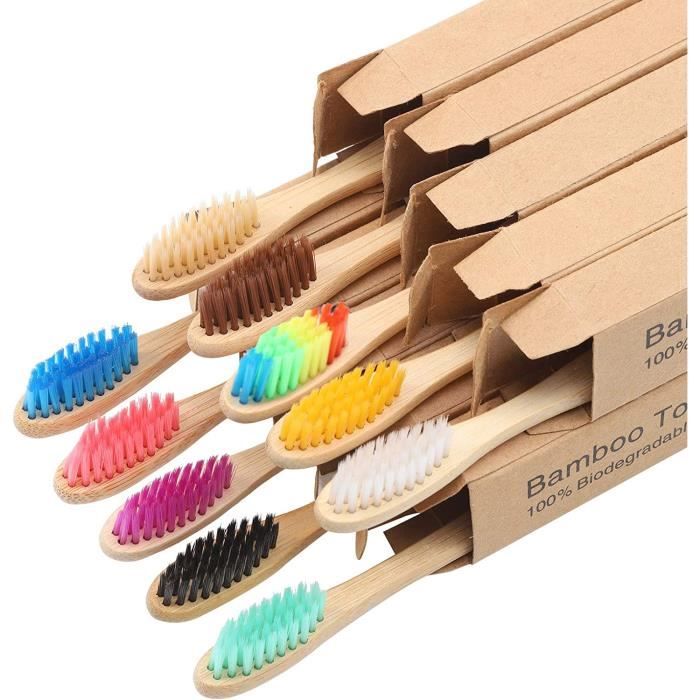 Lot De 3 Brosses à Dents En Bambou Misterplus - Écologique - Adulte Unisexe - Neuf