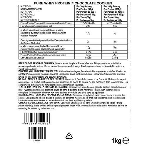 BULK POWDERS Pure Whey Protéine, Cookies Chocolat, 1 kg - BPB-WPC8-CCOO-1000