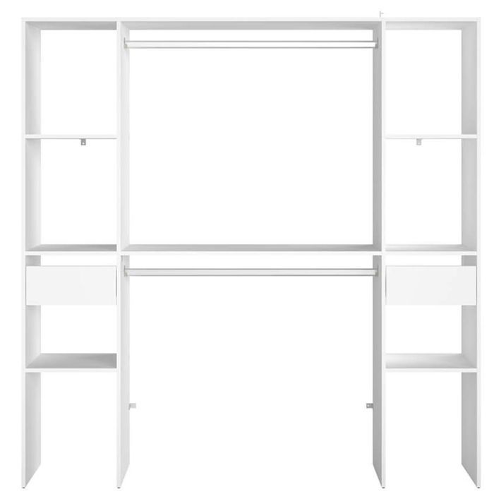 Elysée - Dressing avec 2 penderies 6 étagères et 2 tiroirs blanc Elysée - Dressing avec 2 penderies 6 étagères et 2 tiroirs blanc
