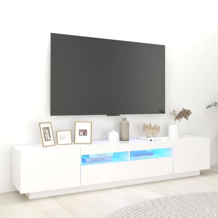 Fangming-Meuble TV avec lumières LED Blanc 200x35x40 cm