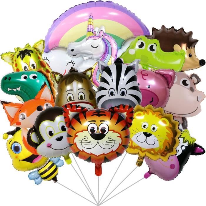 Lot De 16 Ballons Géants Animaux De La Jungle - Gonflables Aluminium - Décorations Pour Fêtes D'anniversaire Sur Le Thème Safari