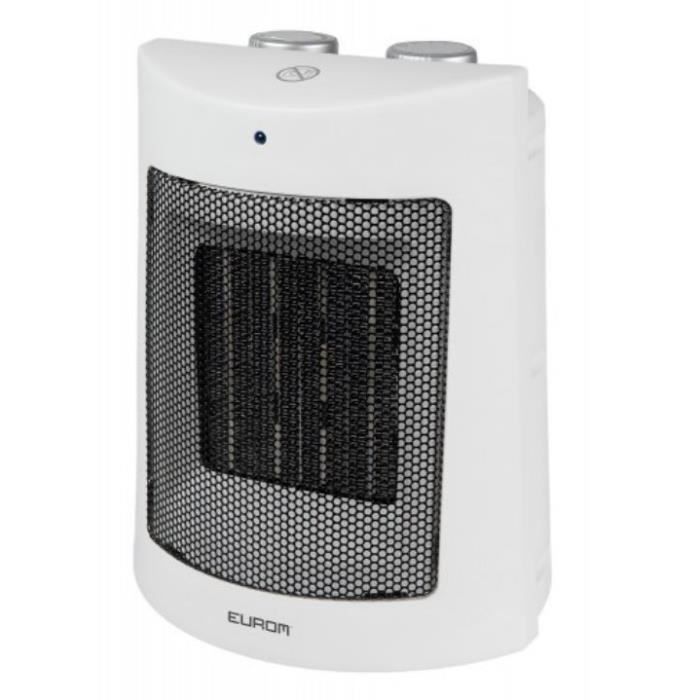 Eurom PTC 1500, Fan electric space heater, Céramique, Intérieur, Bureau, Noir, Blanc, Plastique