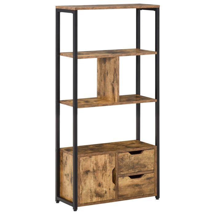HOMCOM - Étagère de rangement - Panneaux de particules classe E1 - 58x24x122cm - Brun avec veinage Noir