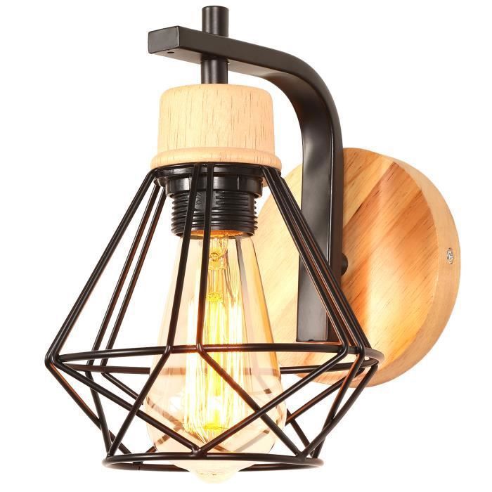 IDEGU Applique Murale Industrielle 16CM Vintage Lampe Murale Interieur en Fer Bois Decoration Rétro pour Chambre Salon Couloir Cuis