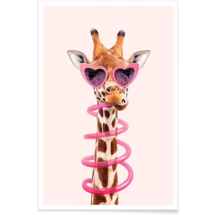 Thirsty Giraffe Affiche x30 Cm Humour Animaux Animaux Sauvages Girafes Art Pour Enfants Marron Rose Cdiscount Maison