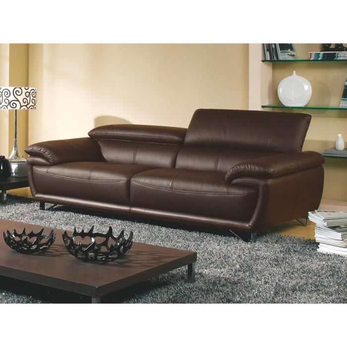 Canape 3 Places En Cuir Marron Baya Achat Vente Canape Sofa Divan Structure Bois Pietement Metal Composition Mousse En Polyurethane Haute Resilience Ouate De Polyester Suspension Ressorts Et Sangles Elastique Entrecroisees
