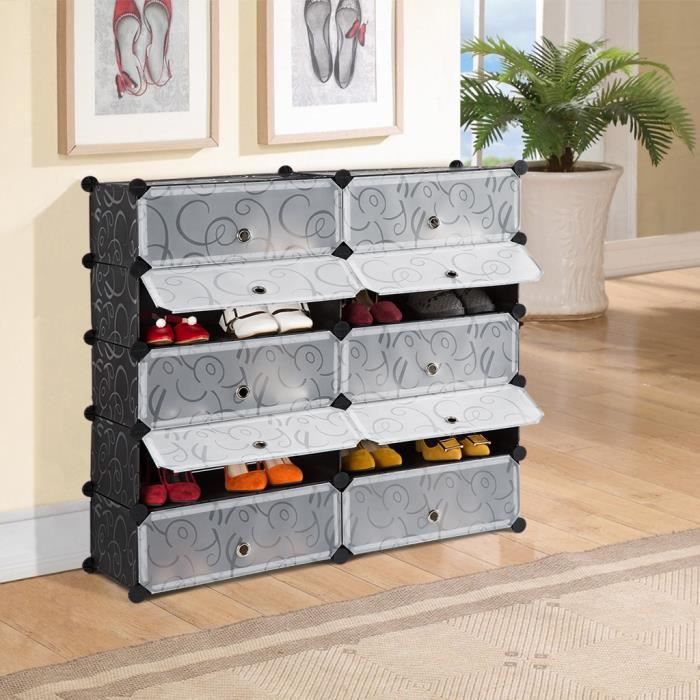 LANGRIA Meuble à Chaussures DIY Range-chaussures modulaire 10 Couches avec Housse - 95 x 37 x 93 cm