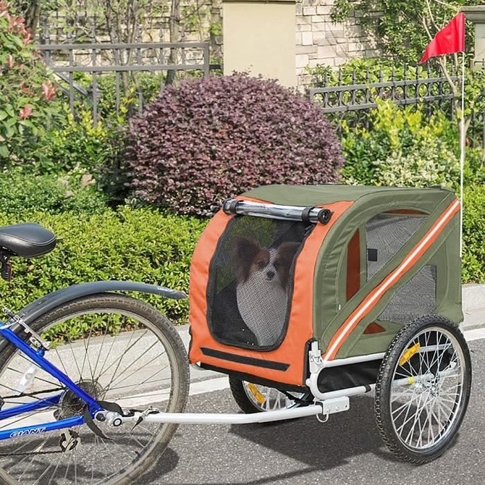MENGDA Remorque de vélo pour Animaux de Compagnie -Remorque de Vélo Chien Pliable - Facile à installer - Drapeau - Orange