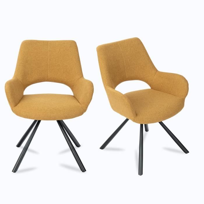 MEUBLES COSY Lot de 2 Chaises de Salle à Manger avec Accoudoirs en Tissu Jaune Pieds en Métal Noir pour Cuisine Salon Chambre