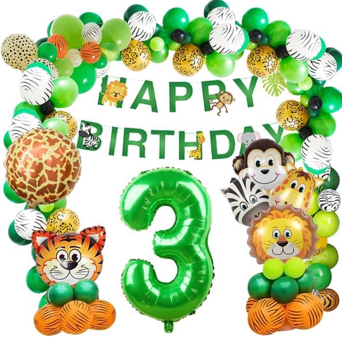 Jungle Decoration Anniversaire Fille Safari Deco Anniversaire Bannière Joyeux Anniversaire Animaux Safari Jungle Ballons pour Fille Anniversaire Bébé Douche Décor Réutilisable 