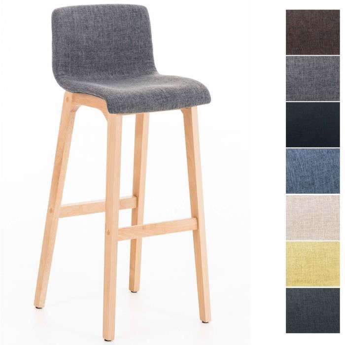 Tabouret de Bar CLP HOOVER en Tissu - Style Contemporain - Pieds en Bois Massif - Gris Clair
