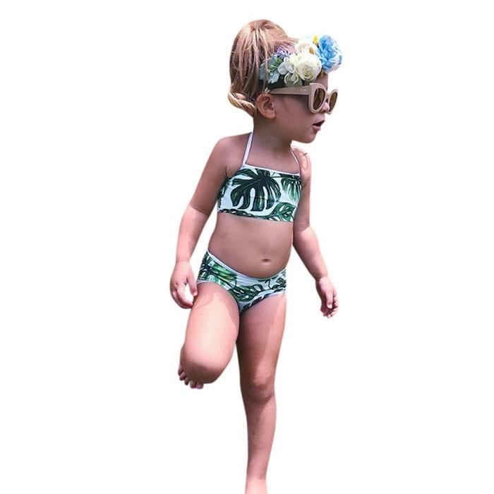 Enfants Bebe Filles Maillots De Bain Bebe Feuilles Imprimer Sangles Maillot De Bain Bikini Vert Vert Cdiscount Pret A Porter