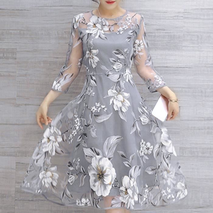 robe de cocktail en organza à imprimé floral pour femme zhufuwme gris