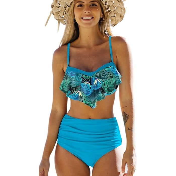 Maillot De Bain Femme 2 Pièces Taille Haute Push Up Sexy à Lacet Dos Nu