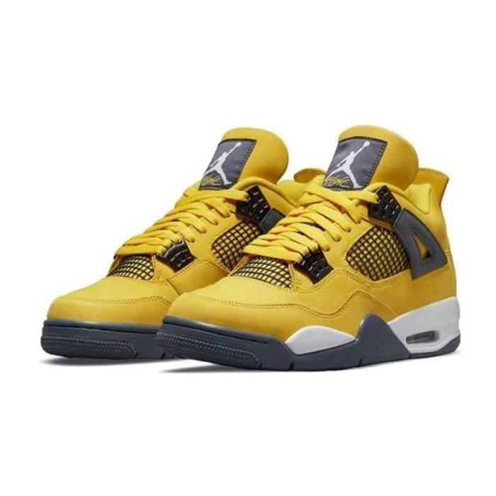 Nike Air-Jordanx 4 Retro Military Noir Blanc et Noir Femme Homme AJ4 Chaussures de basket-Jaune éclair CD12203