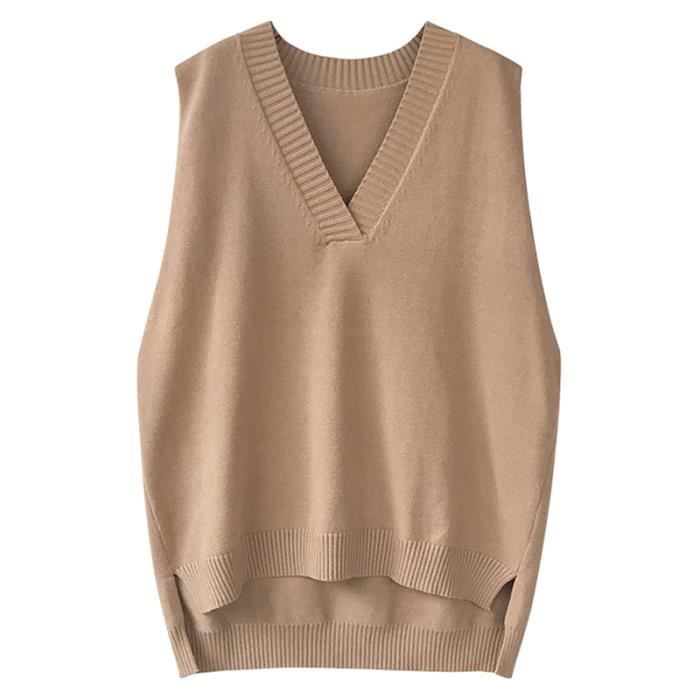 Automne hiver col en V sans manches Pull gilet femmes surdimensionn?� chaud Pull tricot?� gilet 